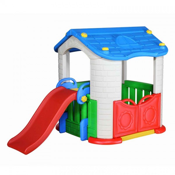 colorful plastic playhouse with slide